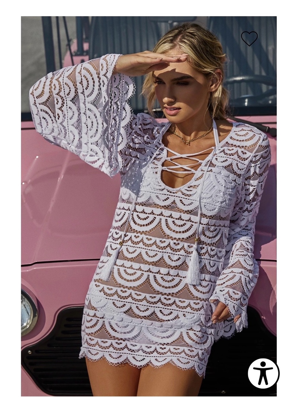 PQ Pilyq “Noah” White Lace Crochet Swim Cover-Up with Tassel Ties